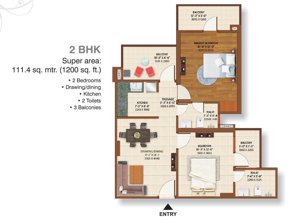 2 BHK DLX - 1200 Sq.Ft.