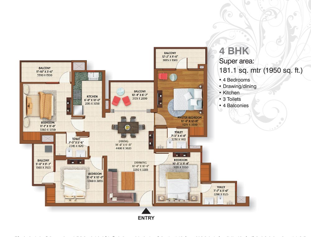 4 BHK - 1950 Sq.Ft.