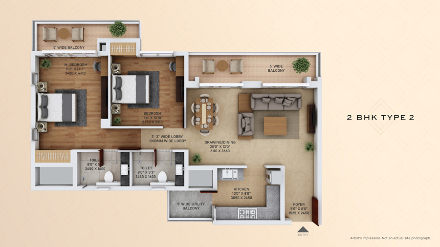 2 BHK (Type - 2) - 1350 Sq.Ft.