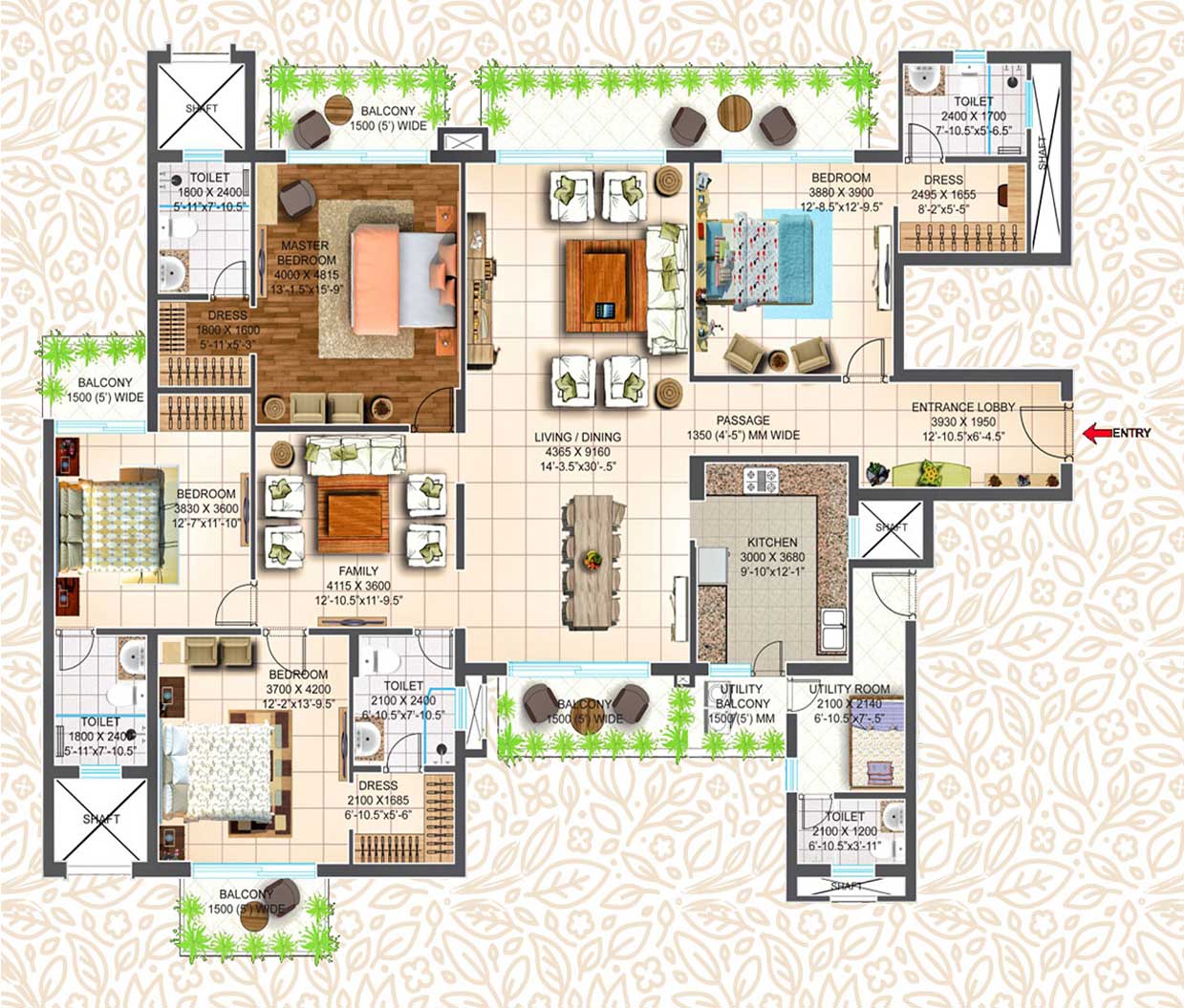 4 BHK + Utility - 3220 Sq.Ft.